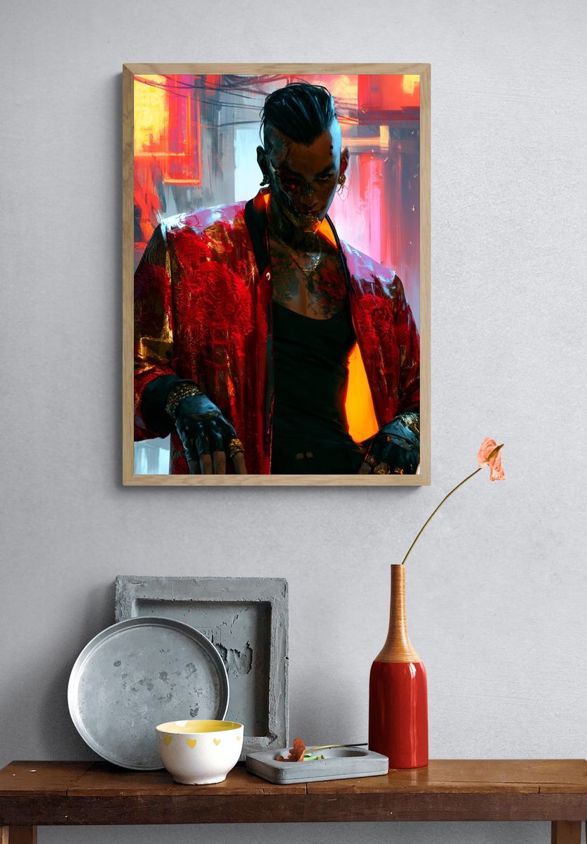 Cyberpunk Portrait Digital Art Poster. — room view 3