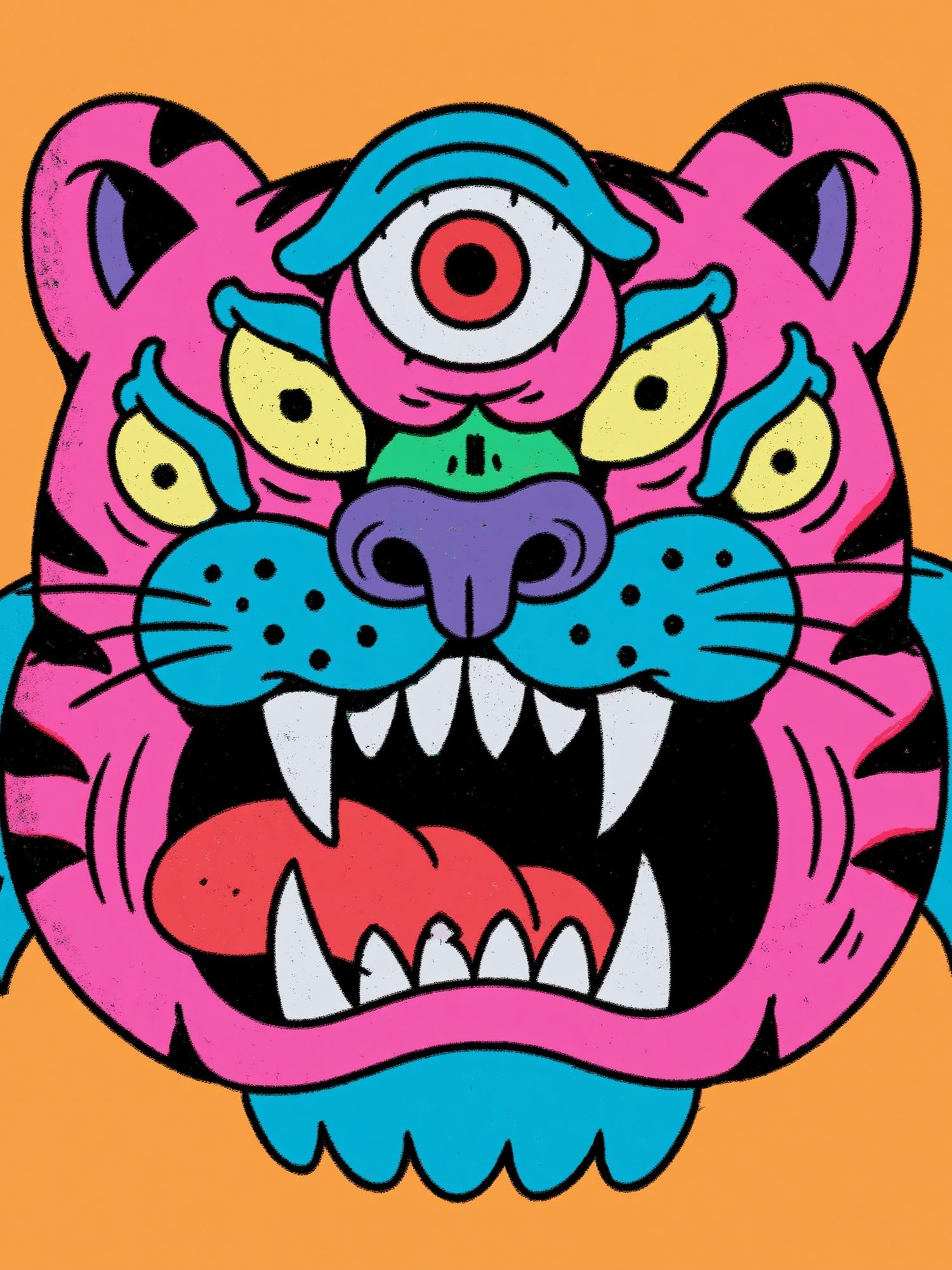 Neon Tiger Head Illustration Poster. poster — illustration art
