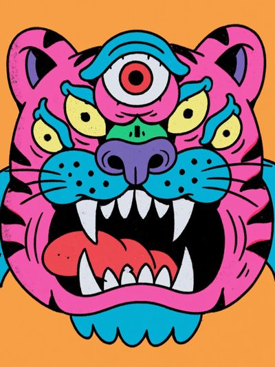 Neon Tiger Head Illustration Poster. poster