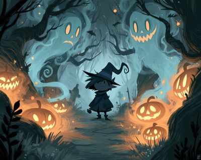 Spooky Pumpkin Forest Illustration Poster. poster