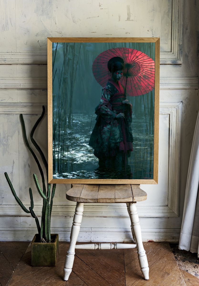 Mystic Geisha in Bamboo Forest Print. — room view 1