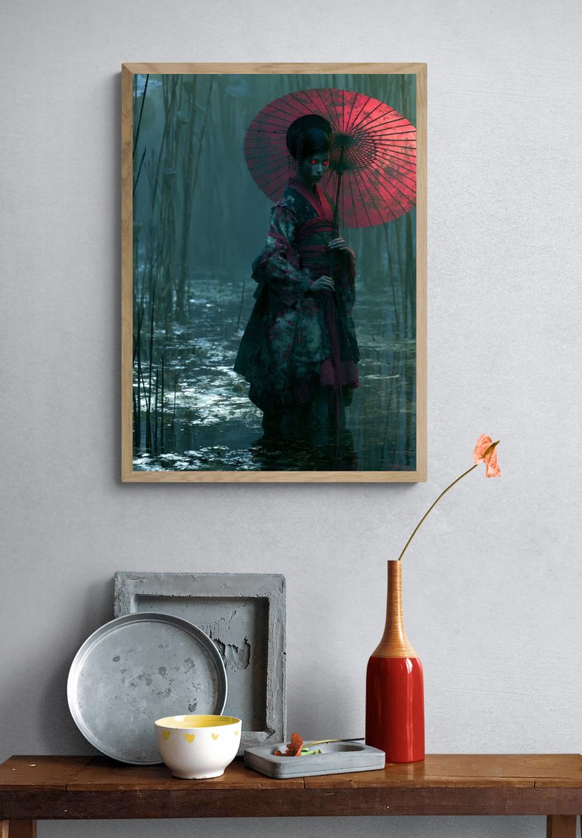 Mystic Geisha in Bamboo Forest Print. — room view 3