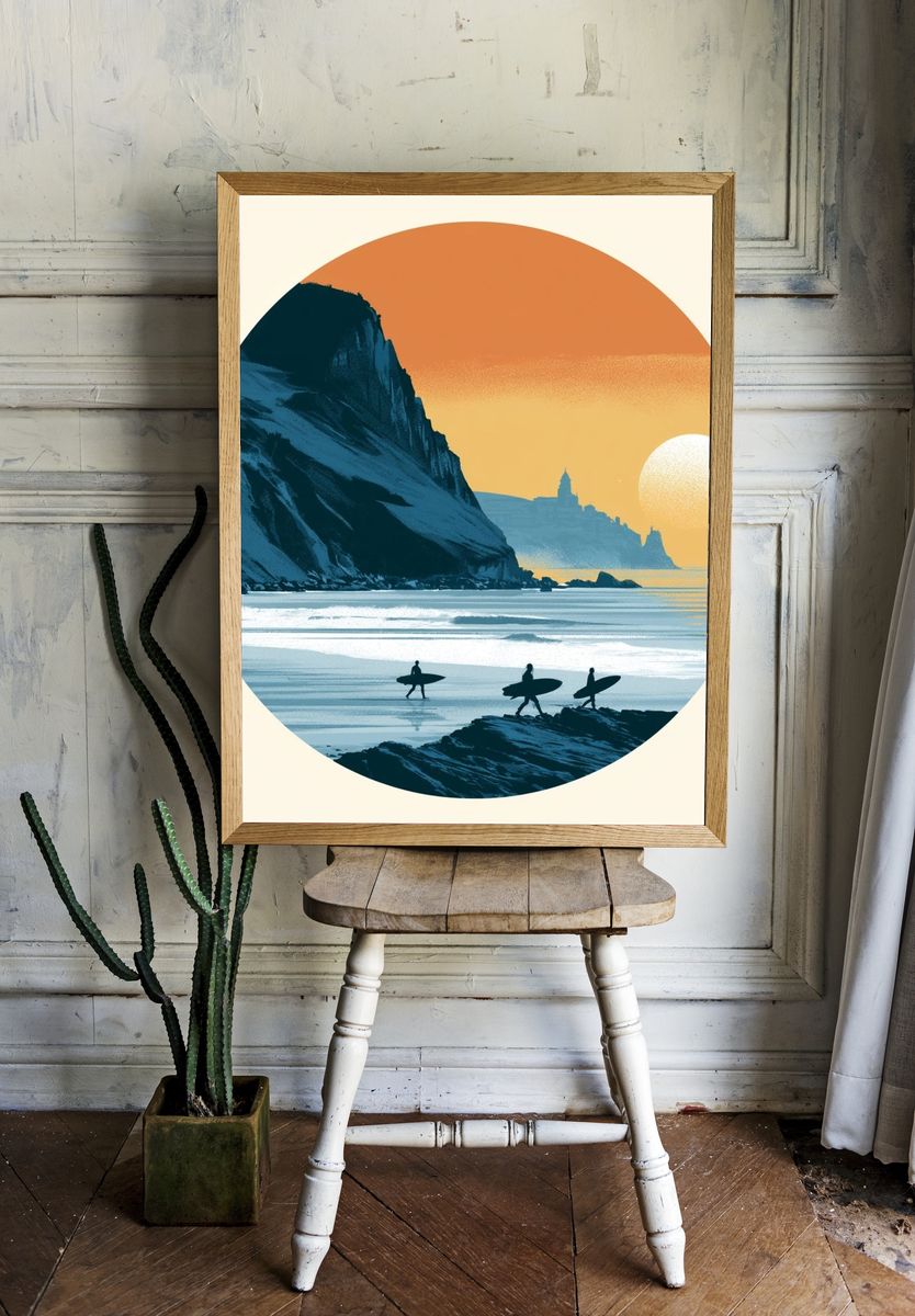 Sunset Surf Coast Illustration Poster. — room view 1