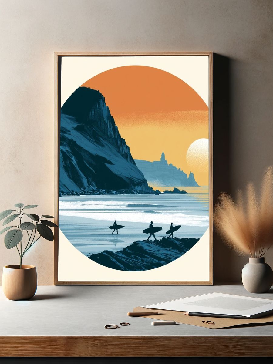 Sunset Surf Coast Illustration Poster. — room view 2