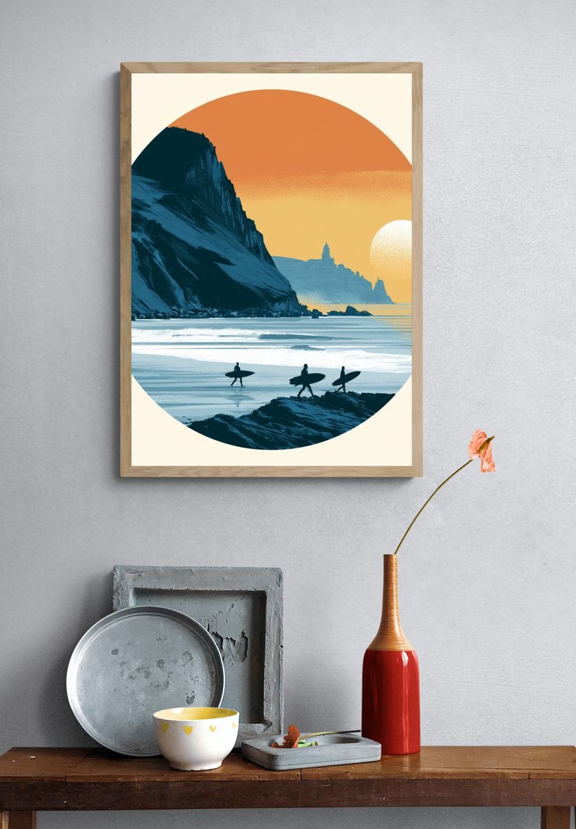 Sunset Surf Coast Illustration Poster. — room view 3