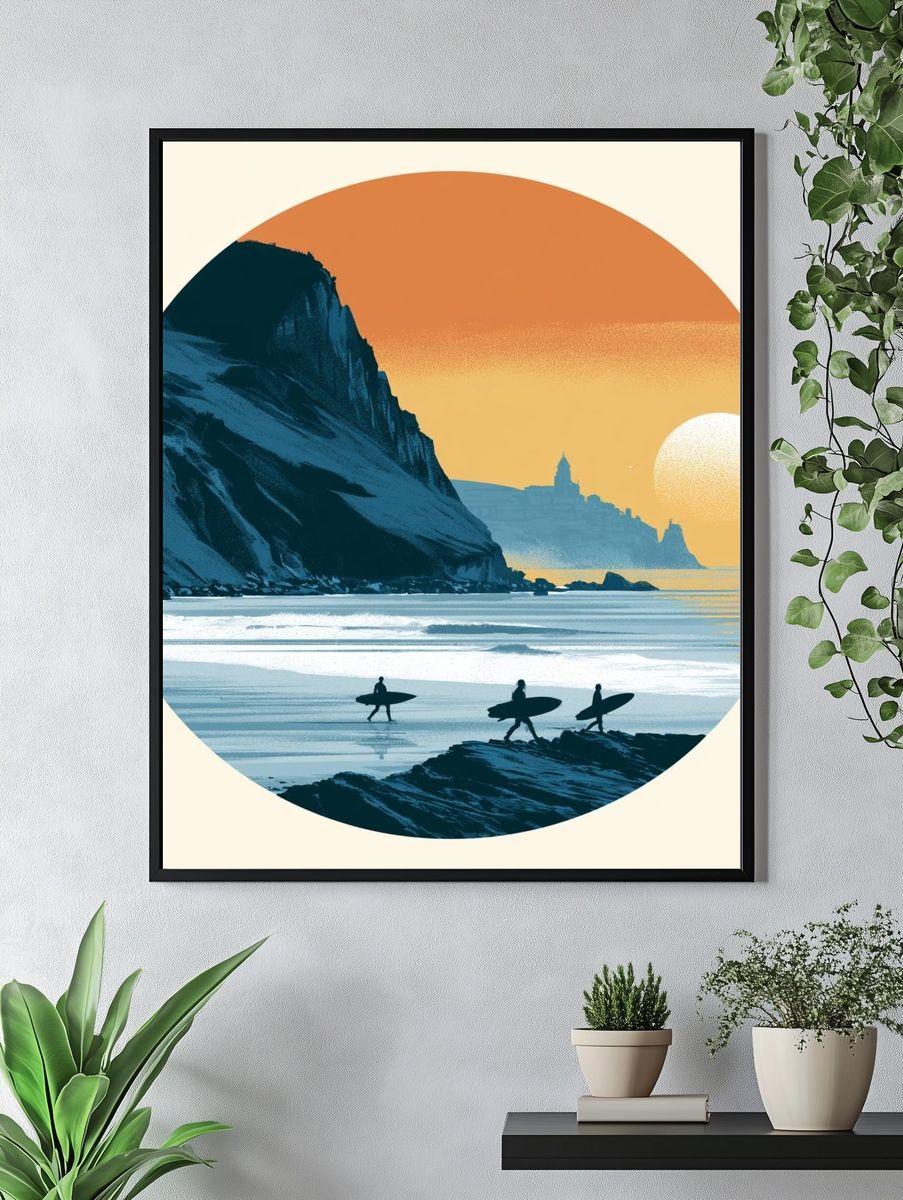 Sunset Surf Coast Illustration Poster. — room view 4