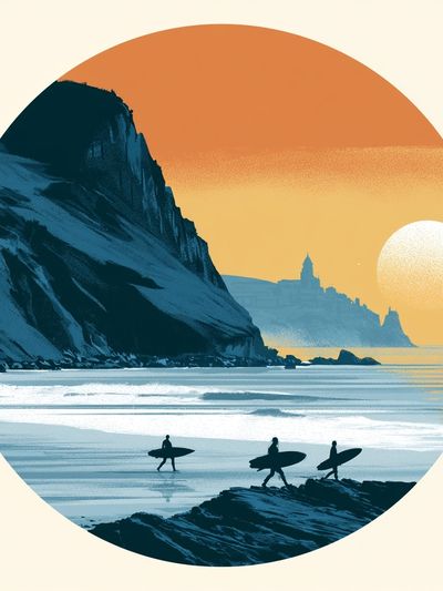 Sunset Surf Coast Illustration Poster. poster print