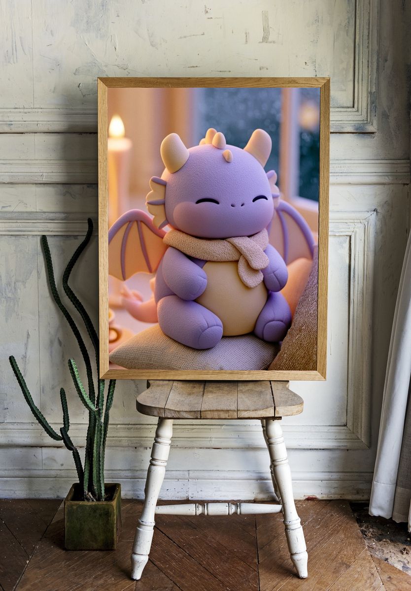 Cute Baby Dragon Illustration Poster. — room view 1