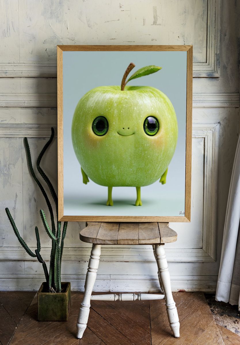 Cute Apple Character Illustration Poster. — room view 1