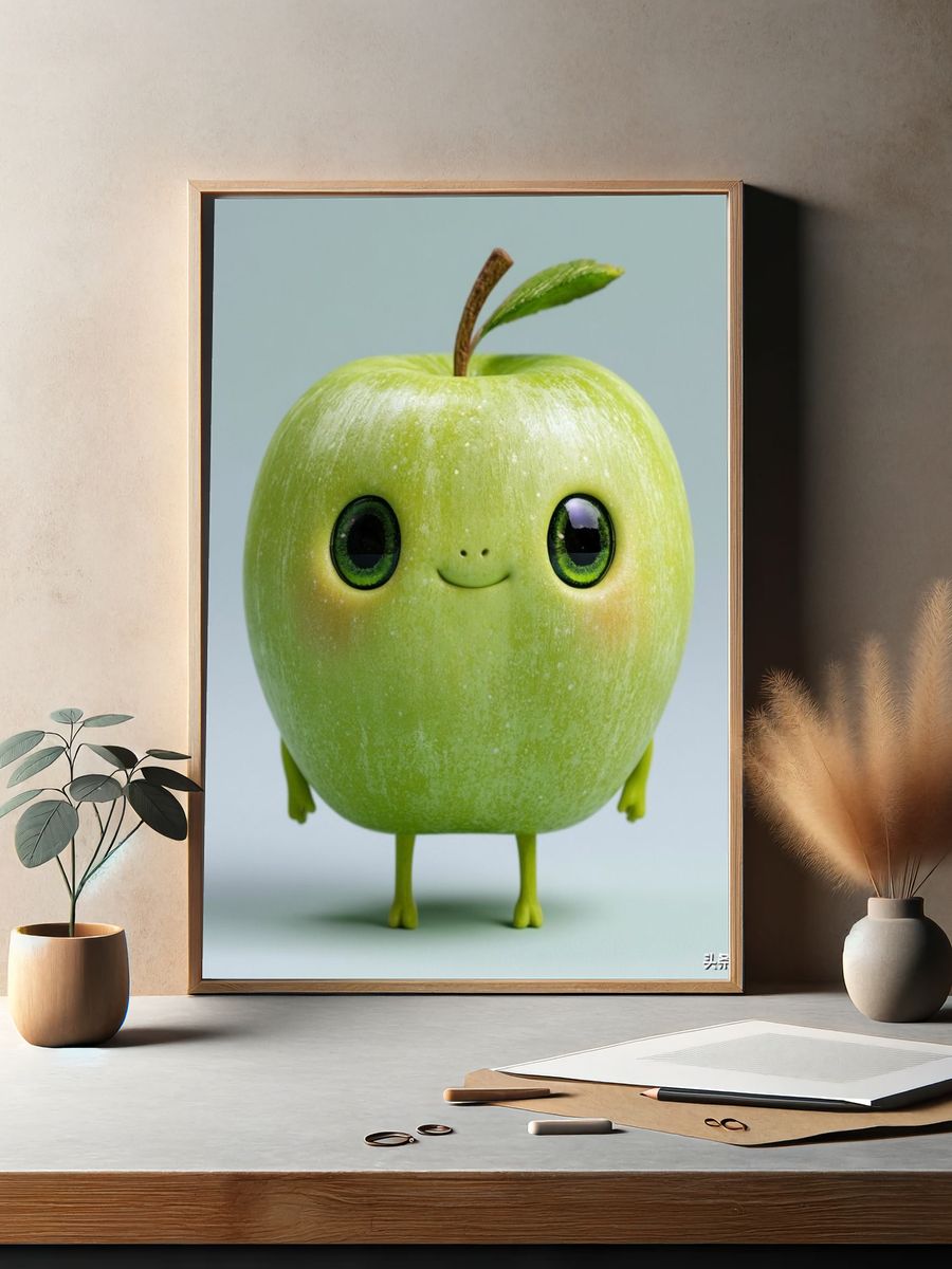 Cute Apple Character Illustration Poster. — room view 2