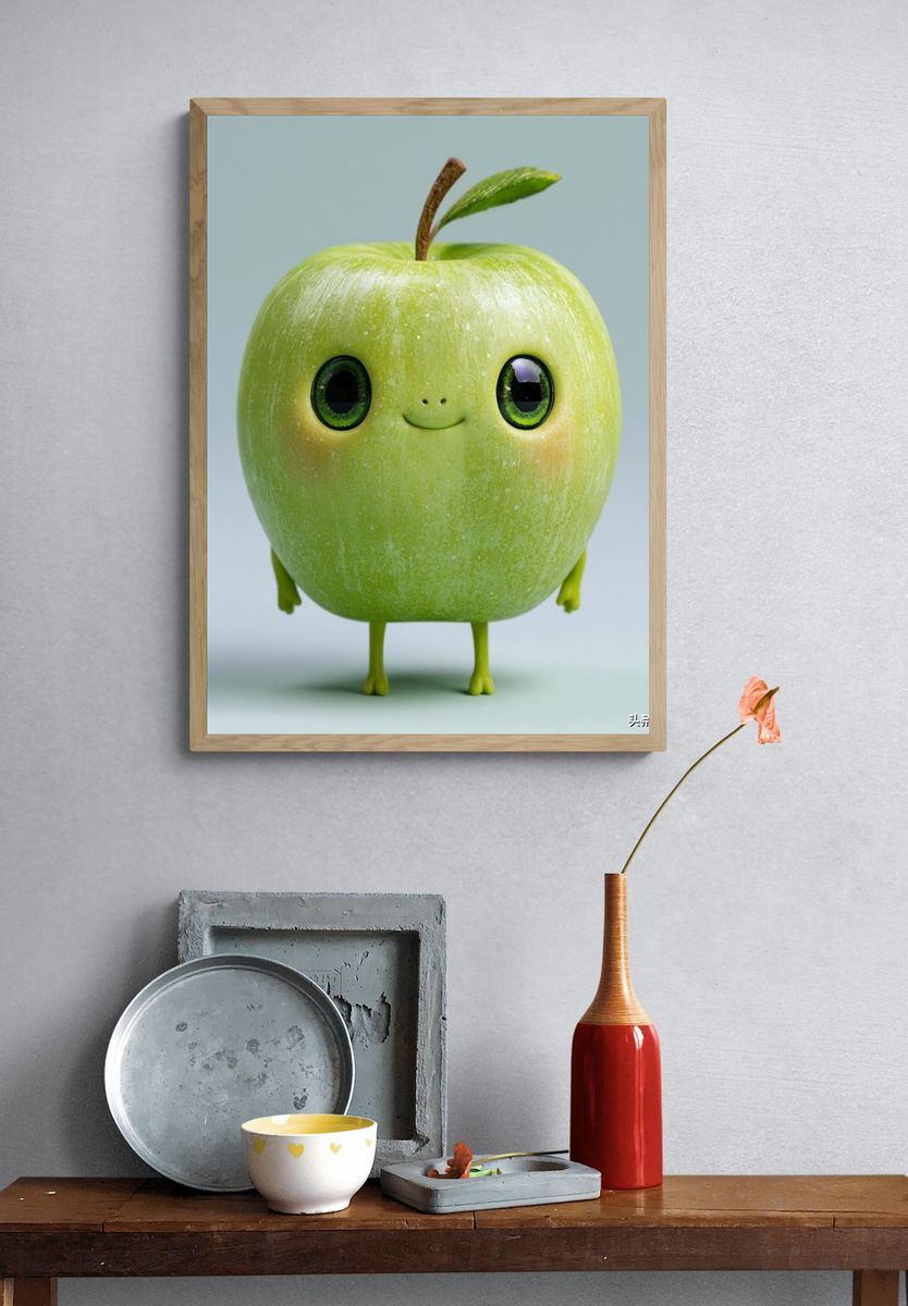 Cute Apple Character Illustration Poster. — room view 3