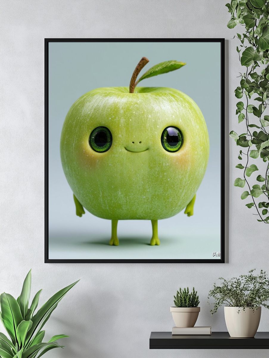 Cute Apple Character Illustration Poster. — room view 4