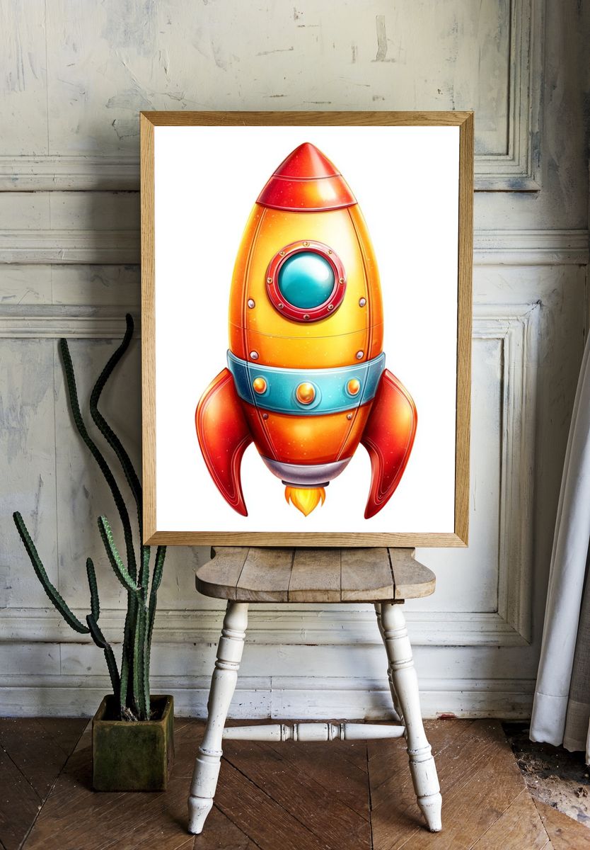 Retro Rocket Ship Illustration Poster. room preview