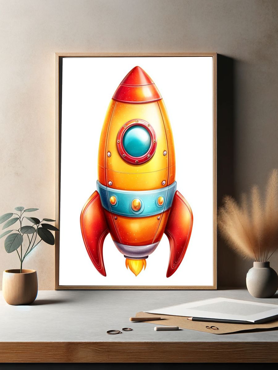 Retro Rocket Ship Illustration Poster. — room view 2