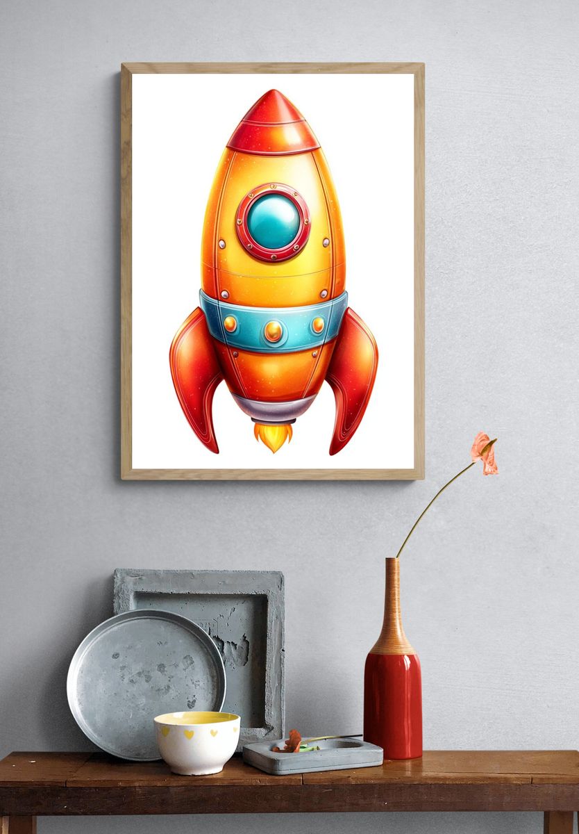Retro Rocket Ship Illustration Poster. — room view 3
