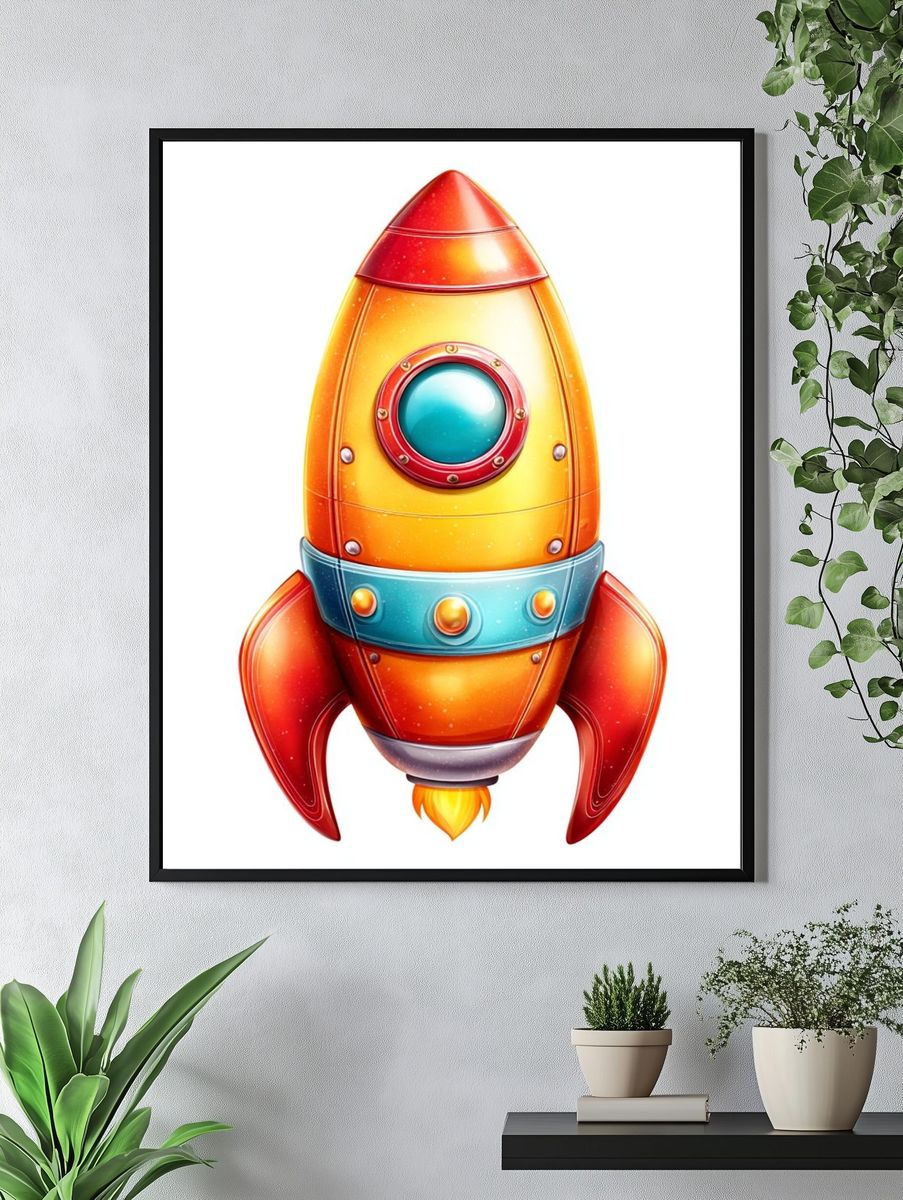 Retro Rocket Ship Illustration Poster. — room view 4