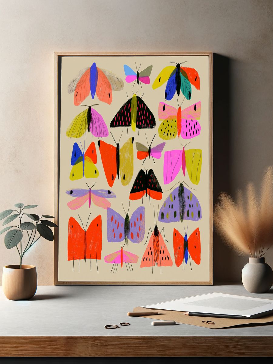 Colorful Butterflies Illustration Poster. — room view 2