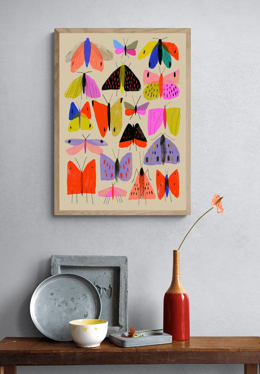 Colorful Butterflies Illustration Poster. — room view 3
