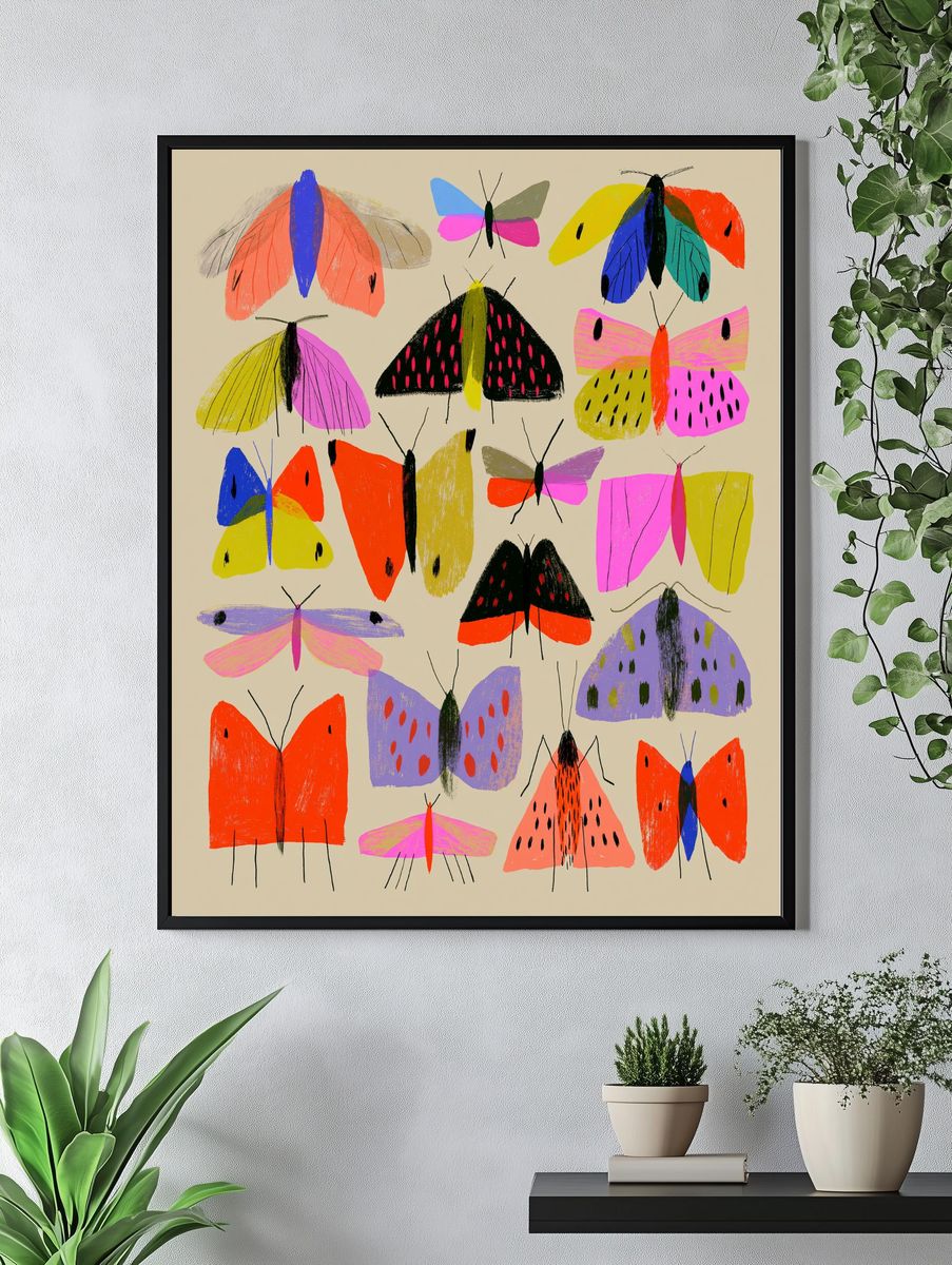 Colorful Butterflies Illustration Poster. — room view 4