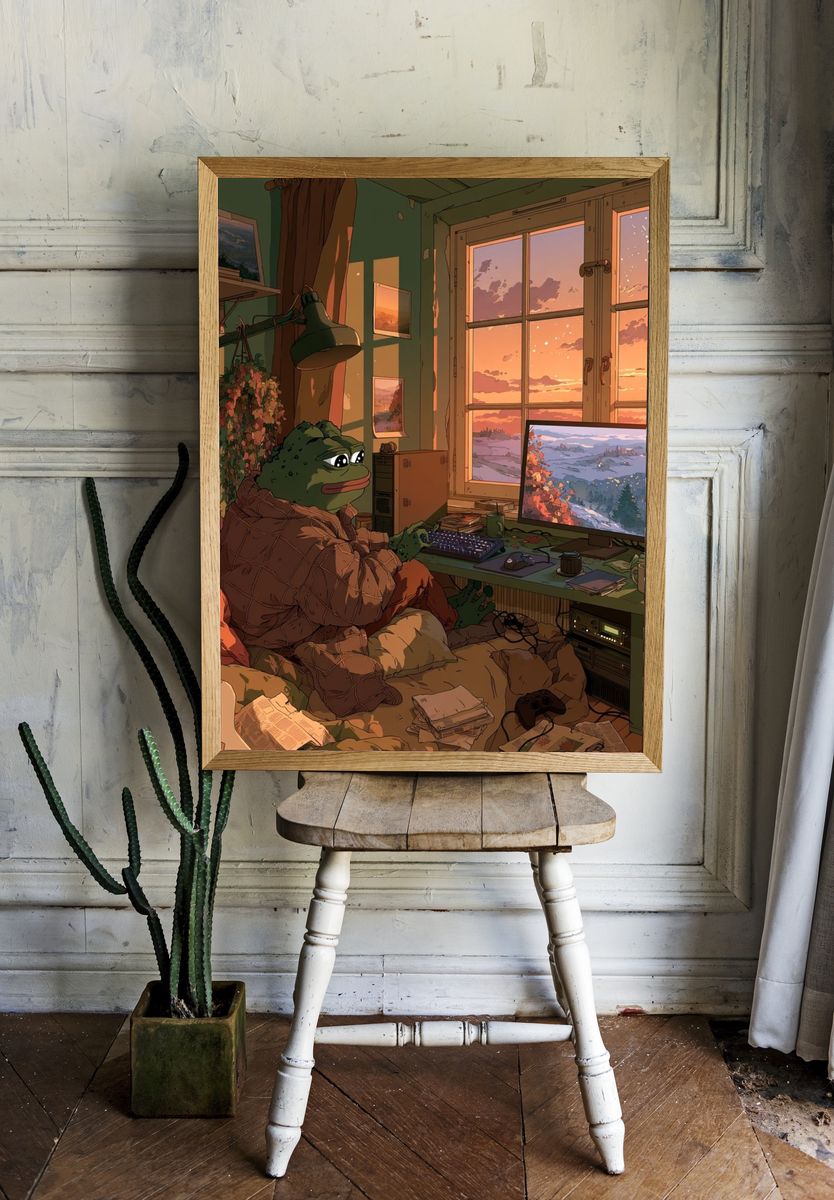 Cozy Frog Gamer Room Illustration Poster. room preview