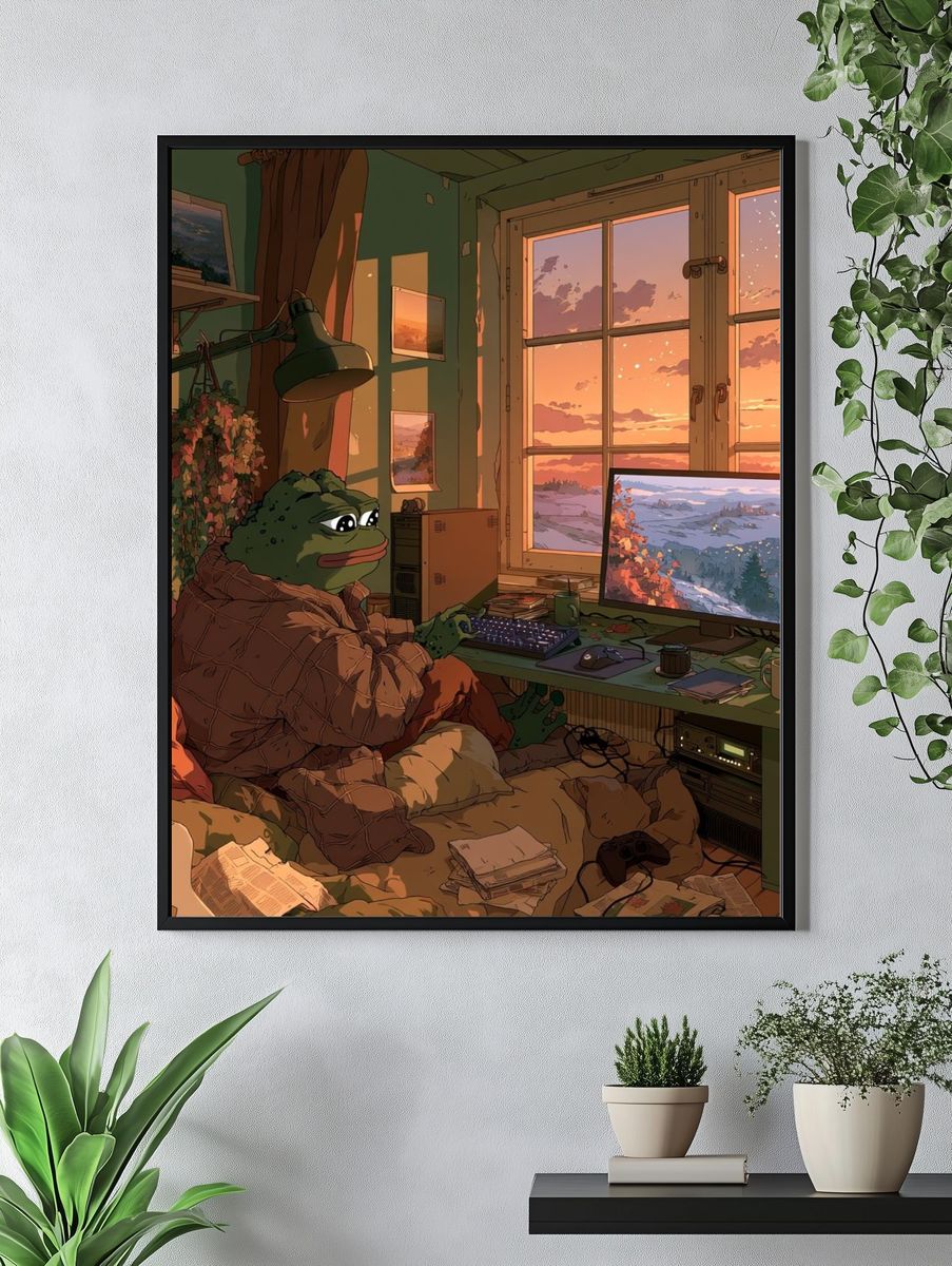Cozy Frog Gamer Room Illustration Poster. — room view 4