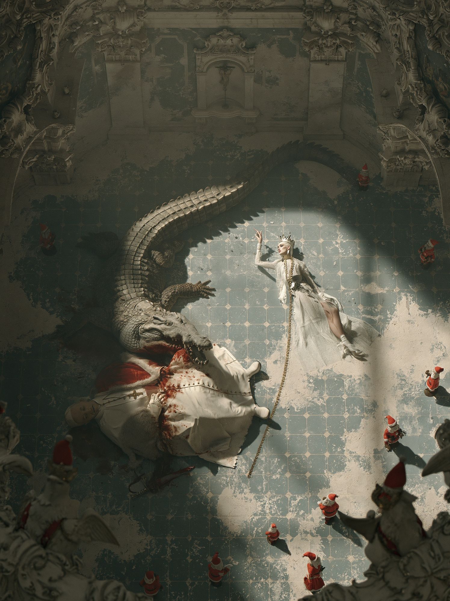 Surreal Dragon Court Illustration Print. poster detail