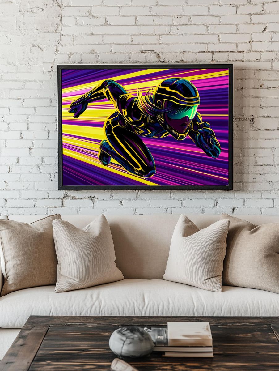 Neon Speed Runner Illustration Poster. room preview