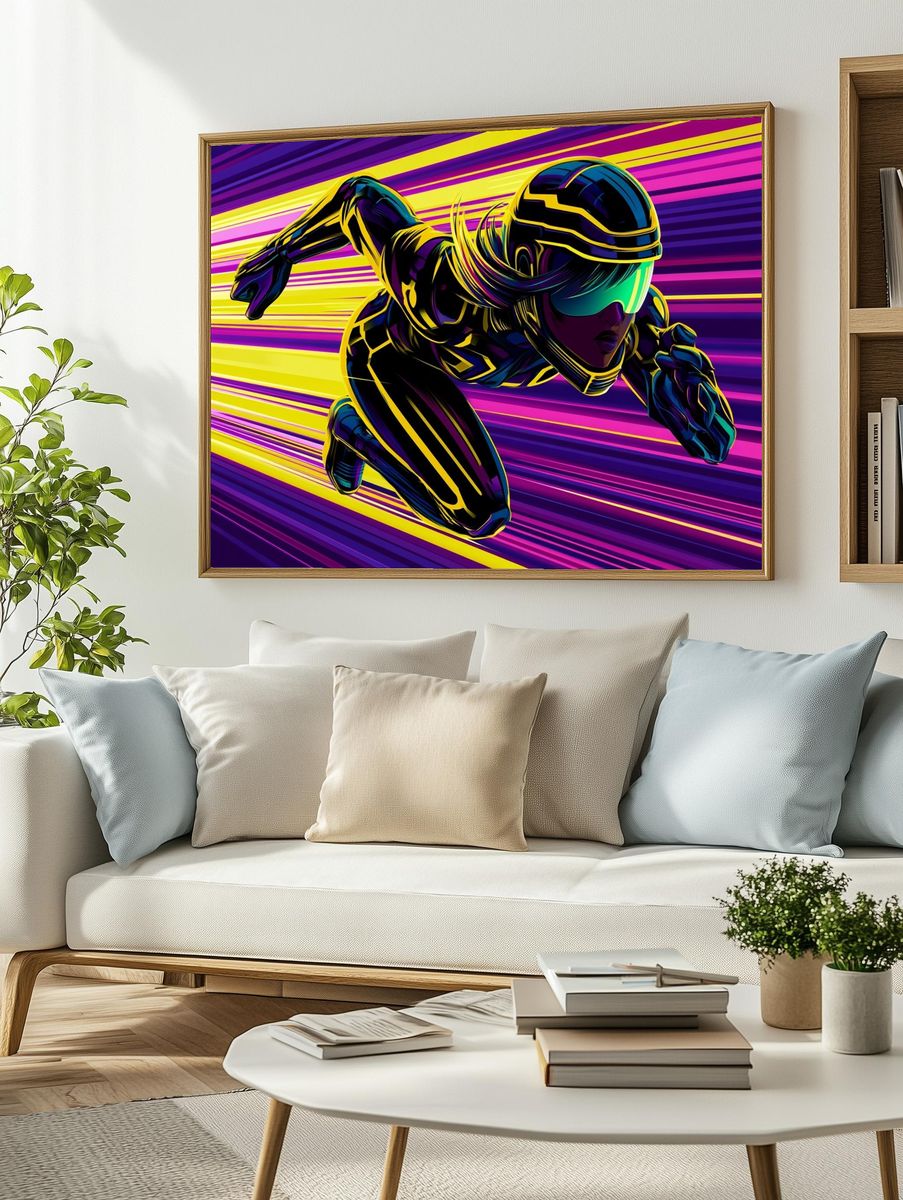 Neon Speed Runner Illustration Poster. — room view 2