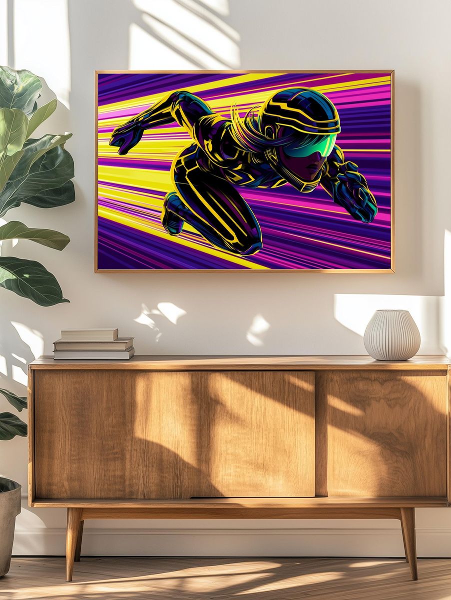 Neon Speed Runner Illustration Poster. — room view 3