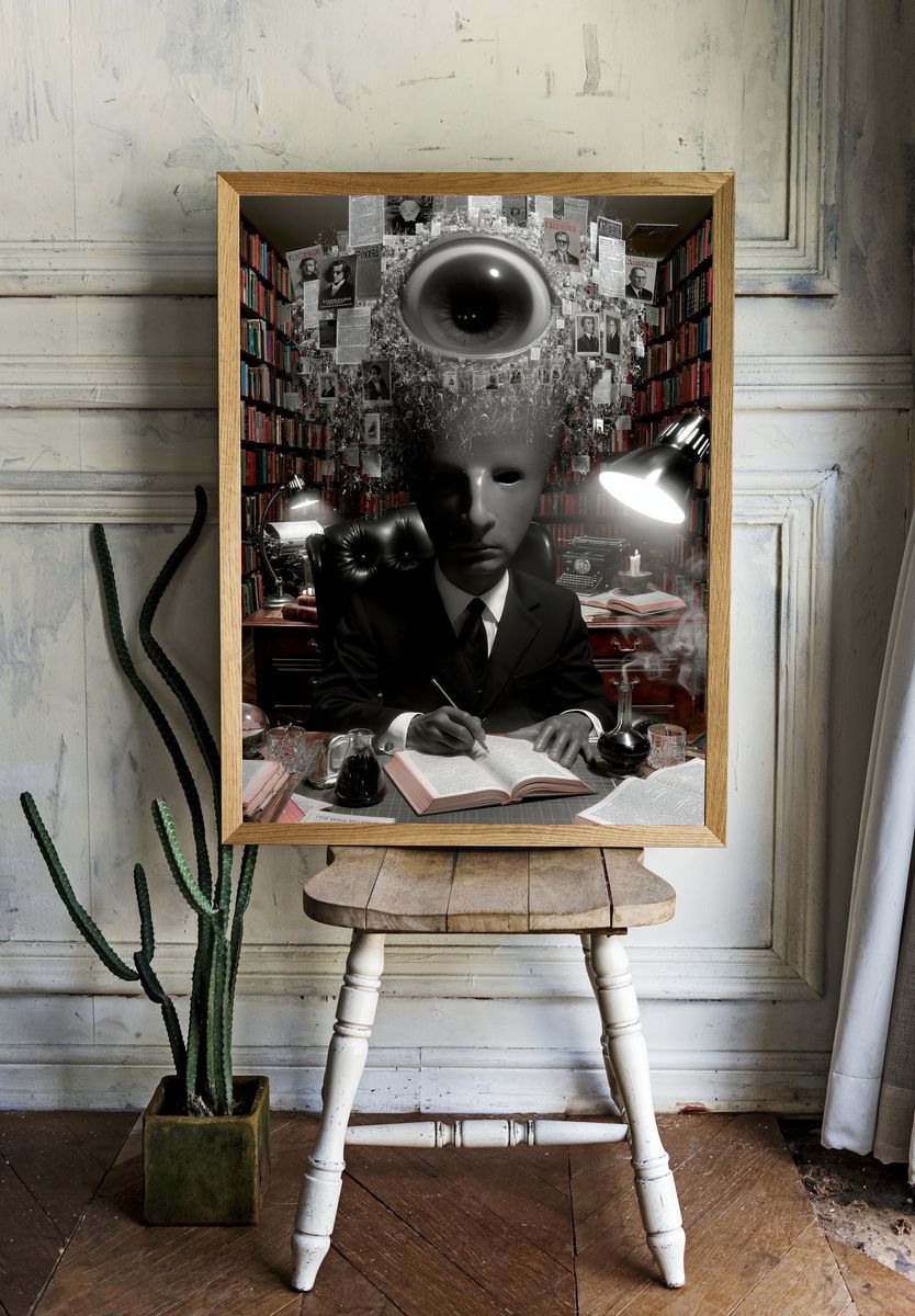 Surreal Library Eye Portrait Poster. — room view 1