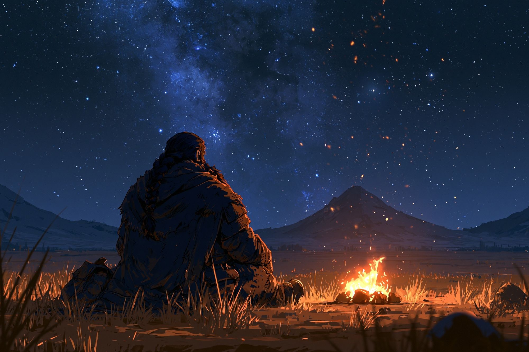 Starlit Campfire Nightscape Poster. poster — illustration art
