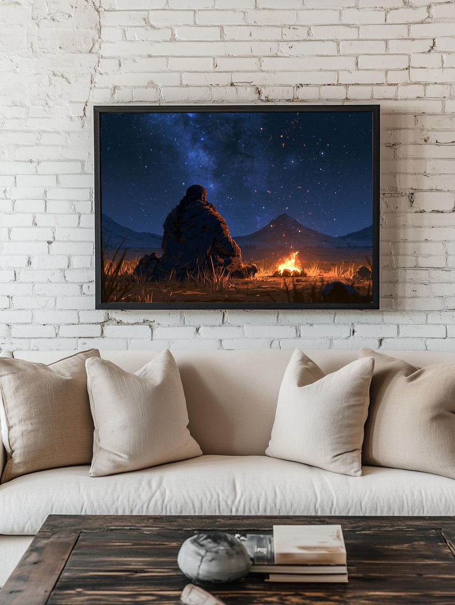 Starlit Campfire Nightscape Poster. — room view 1