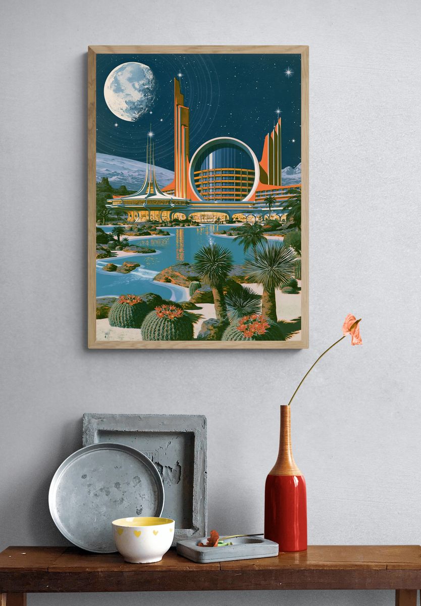Retro Futuristic Lunar Resort Print. — room view 3