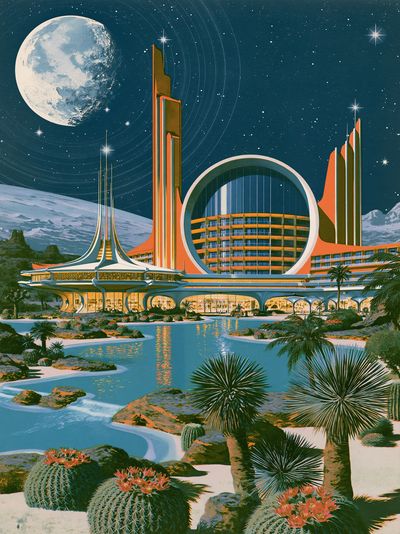 Retro Futuristic Lunar Resort Print.