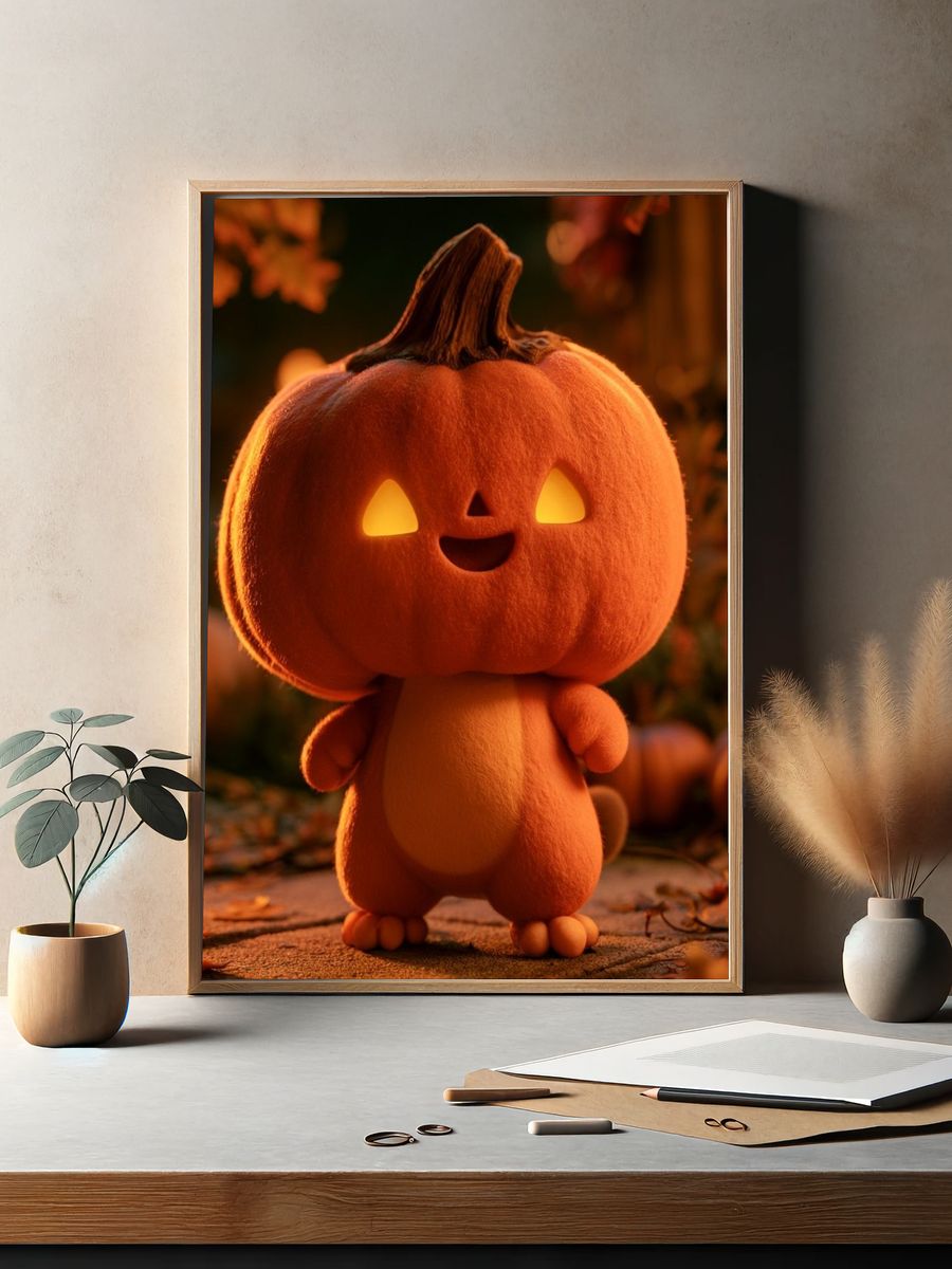 Cute Pumpkin Character Illustration Poster. — room view 2
