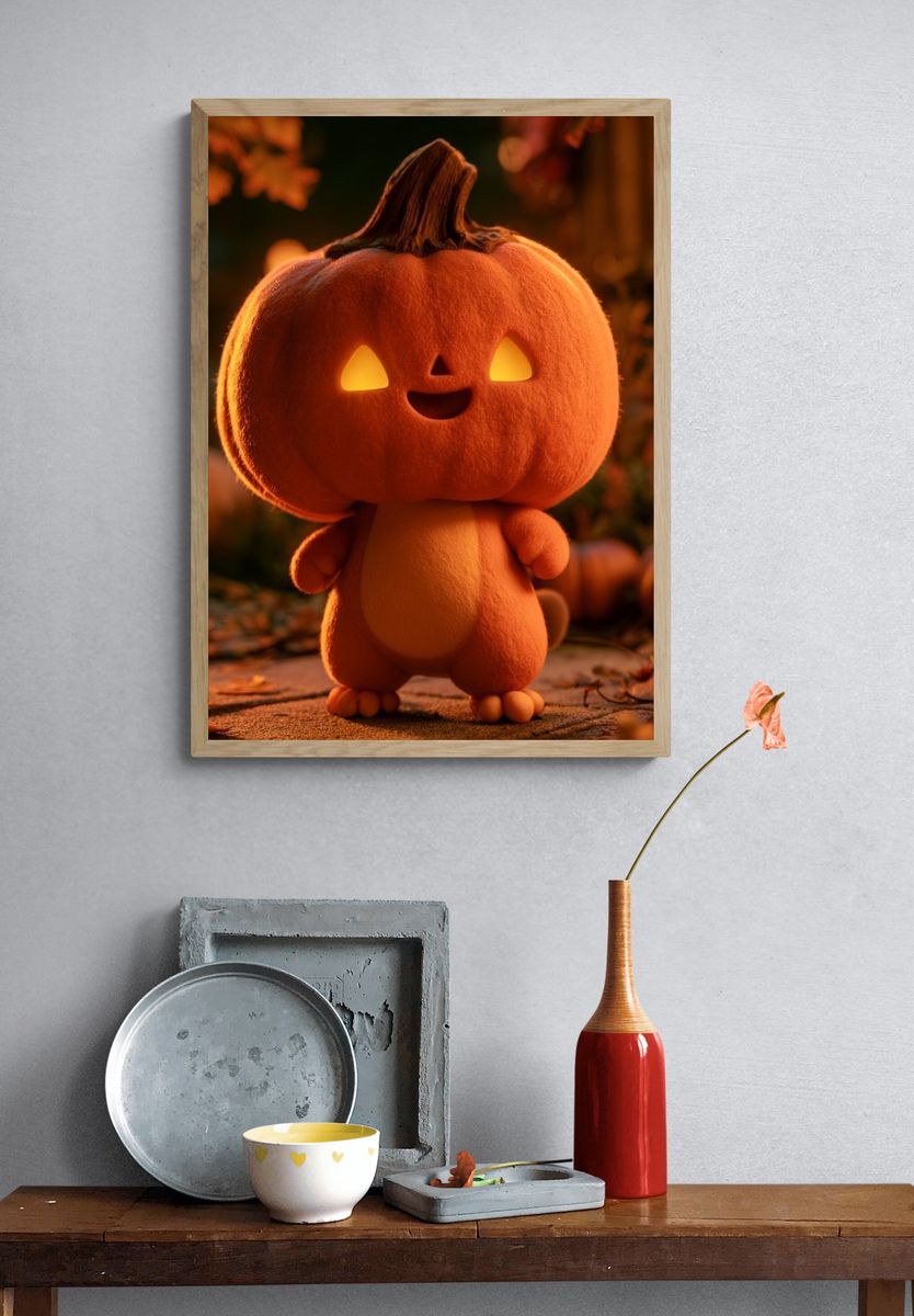Cute Pumpkin Character Illustration Poster. — room view 3