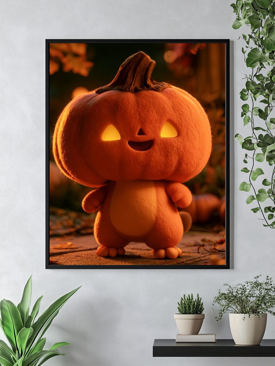 Cute Pumpkin Character Illustration Poster. — room view 4