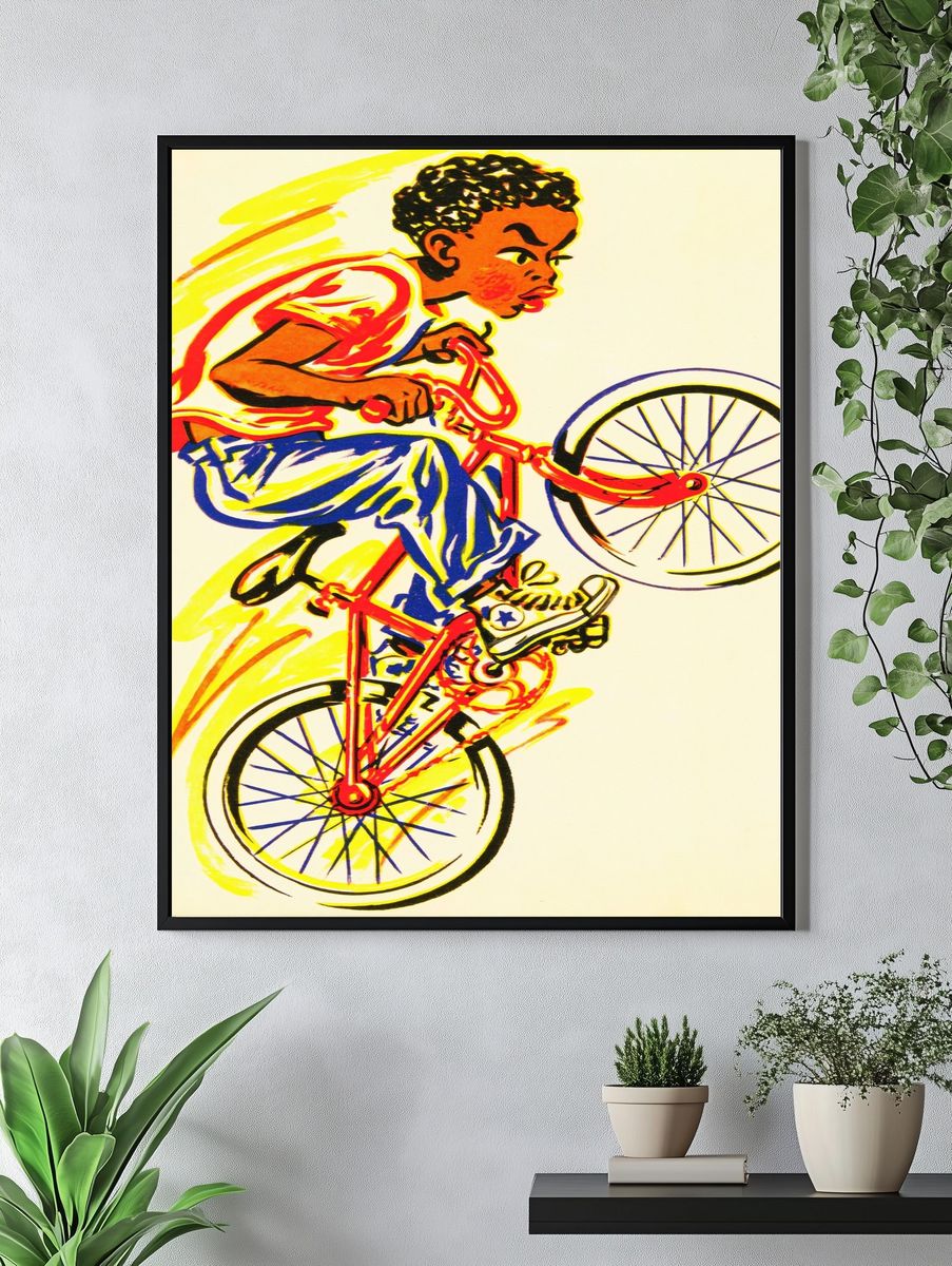Boy on Bicycle Illustration Poster. — room view 4