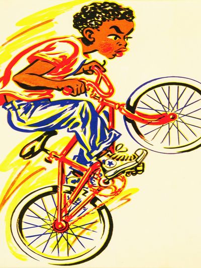 Boy on Bicycle Illustration Poster. poster