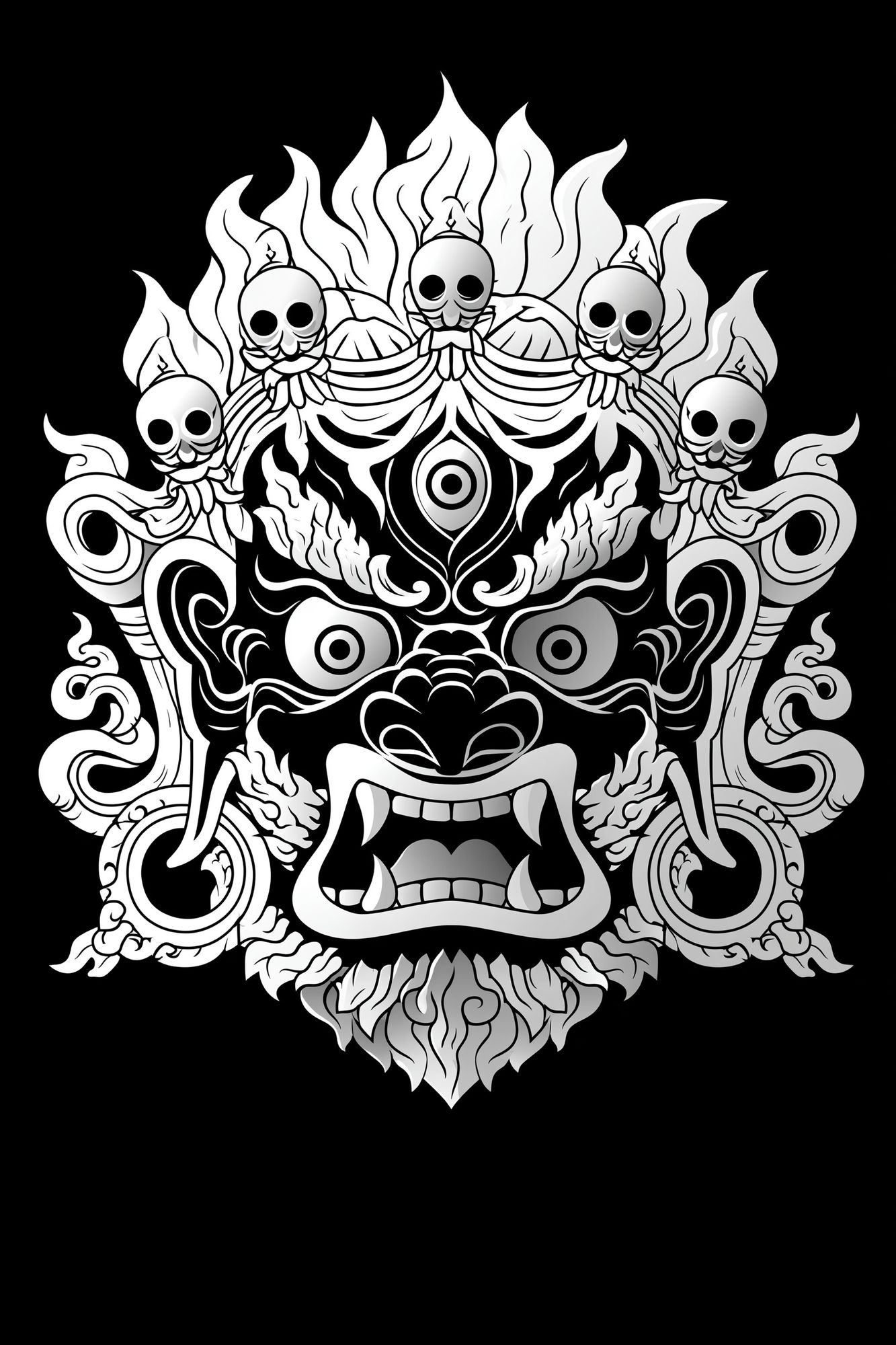 Demon Mask Line Art Poster. poster detail