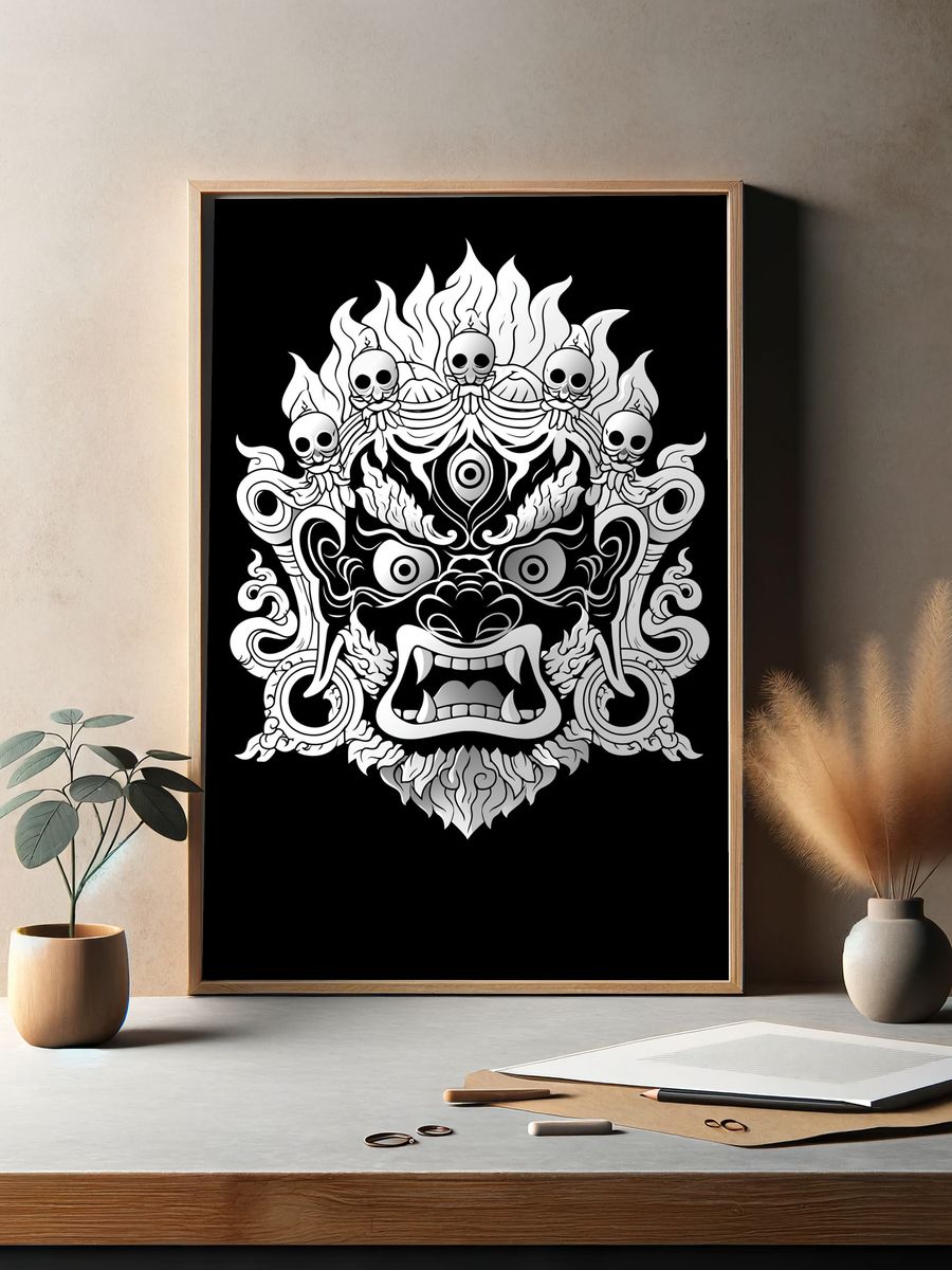 Demon Mask Line Art Poster. — room view 2