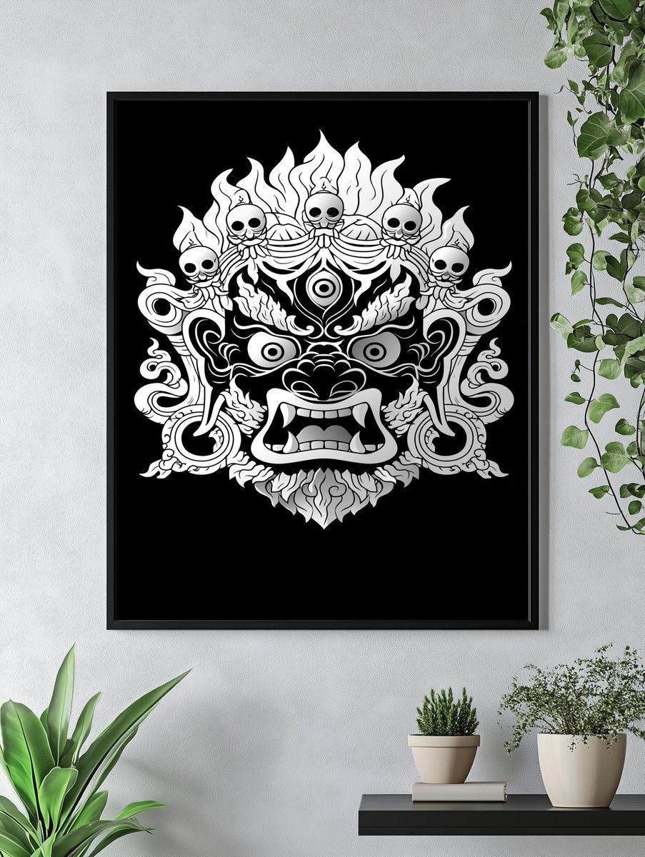 Demon Mask Line Art Poster. — room view 4