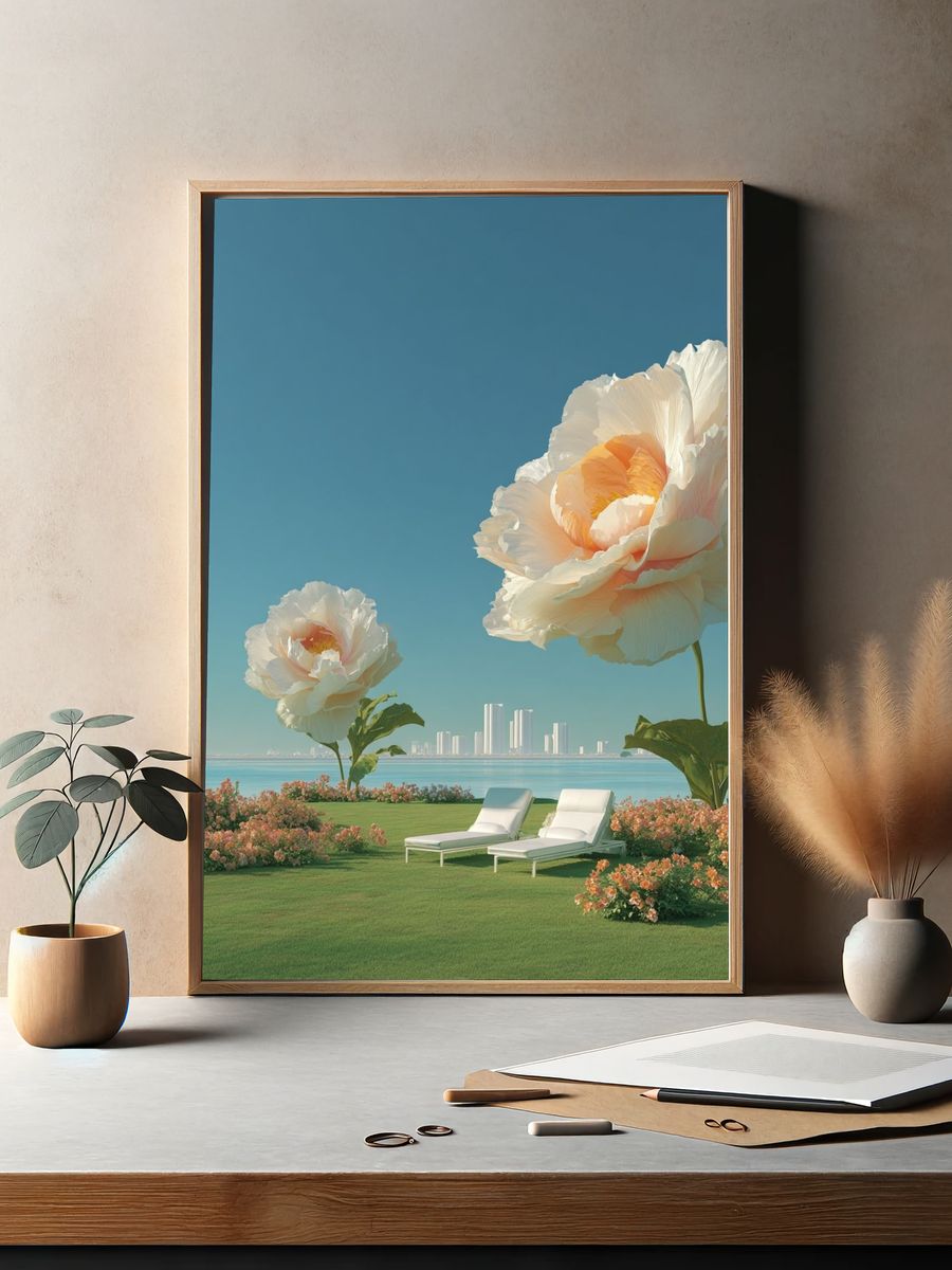 Dreamy Floral Seascape Poster. — room view 2