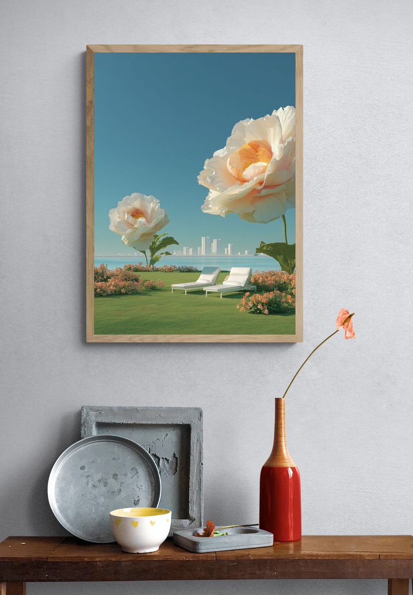 Dreamy Floral Seascape Poster. — room view 3