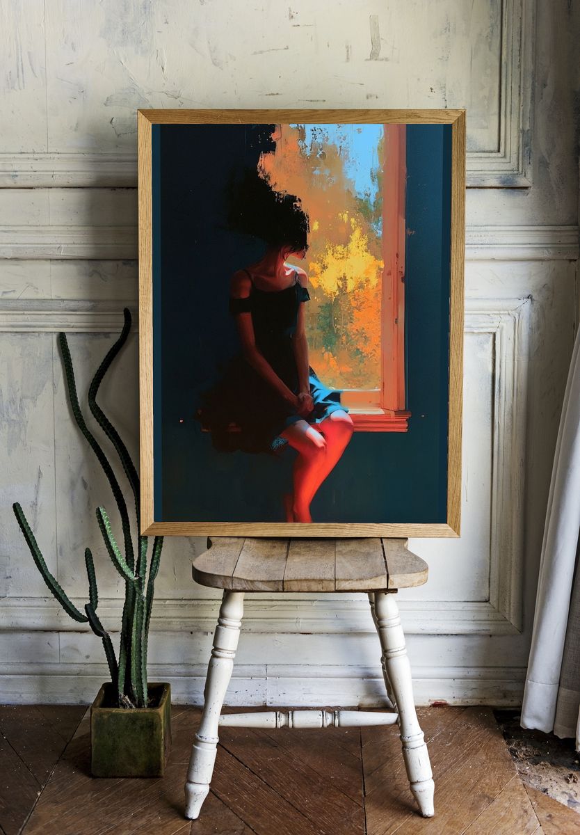 Dreamy Window Figure Illustration Poster. room preview