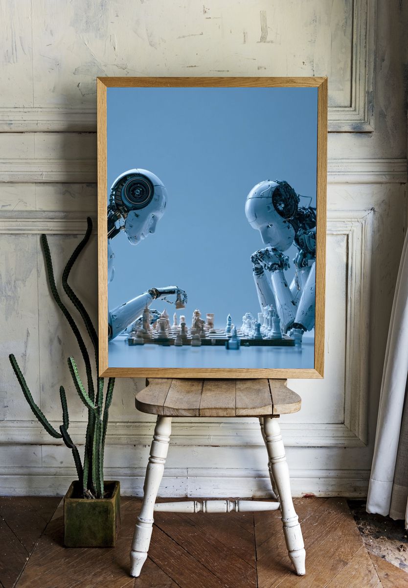 Robotic Chess Match Illustration Poster. room preview