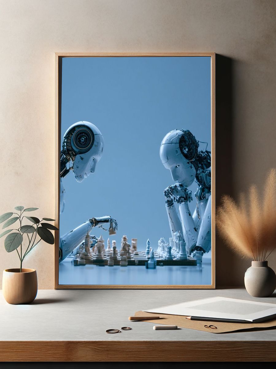 Robotic Chess Match Illustration Poster. — room view 2