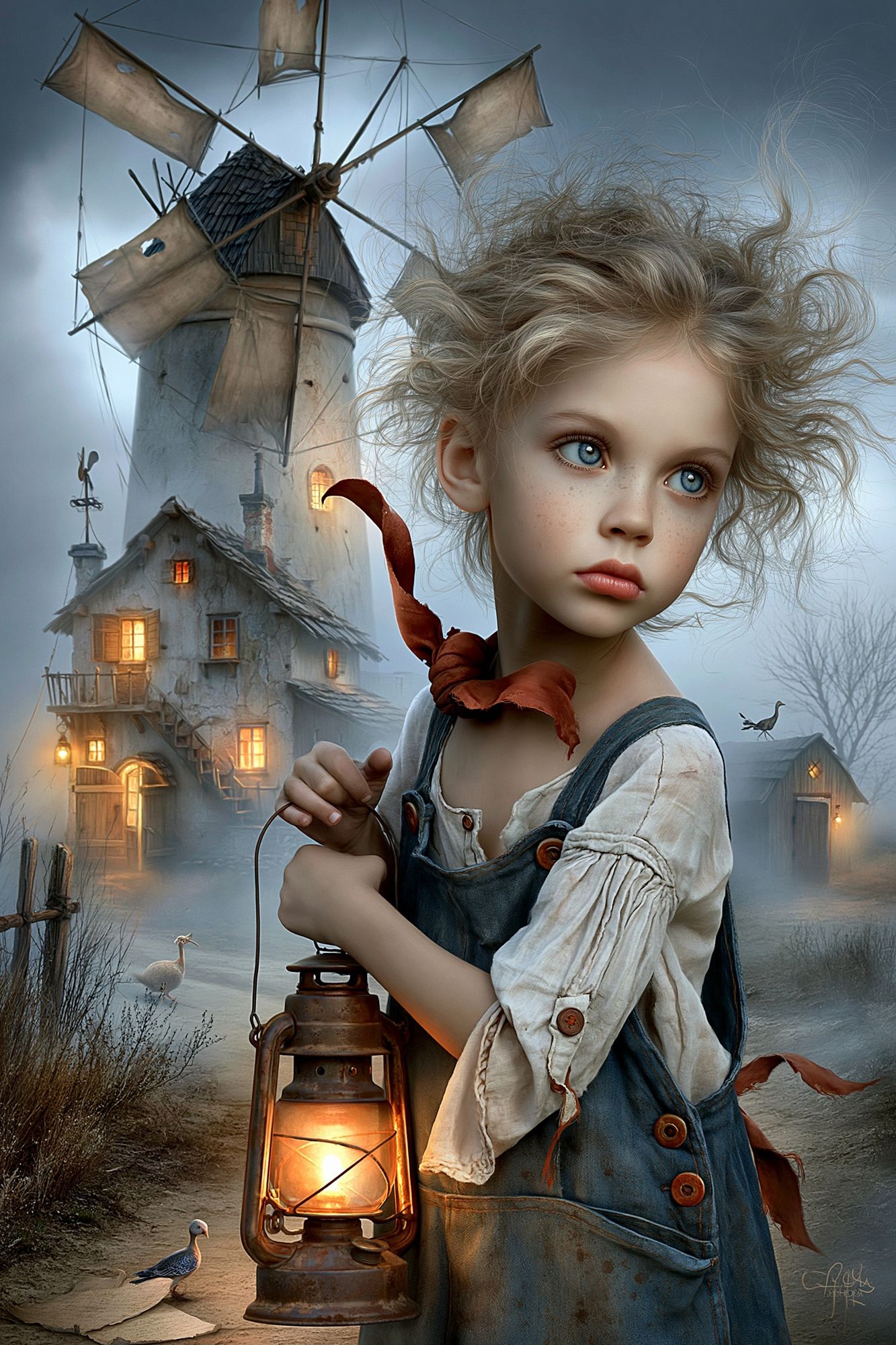 Dreamlike Girl and Windmill Poster. poster detail