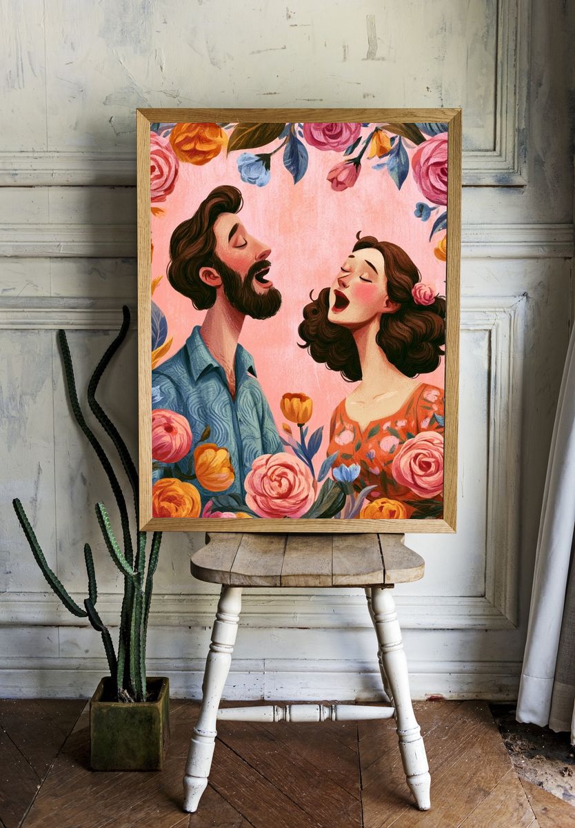 Floral Duet Illustration Poster. — room view 1