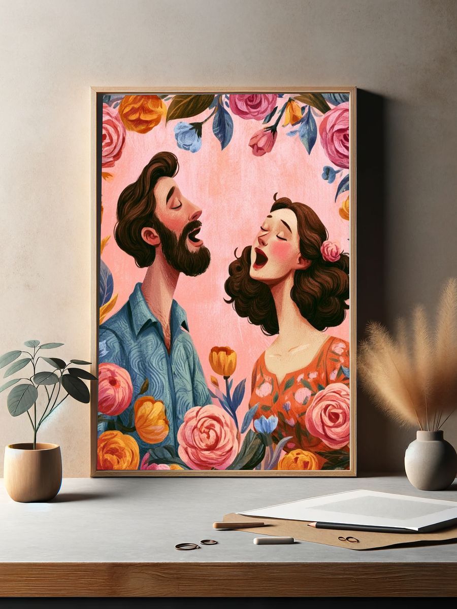 Floral Duet Illustration Poster. — room view 2